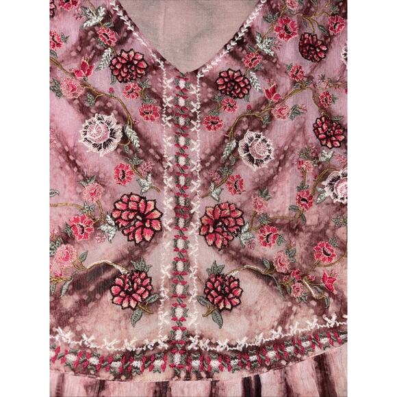 Sundance Catalog Gemi Sz XS Pink Tie Dye Floral Embroidered Chiffon Dress Lined - Picture 4 of 14